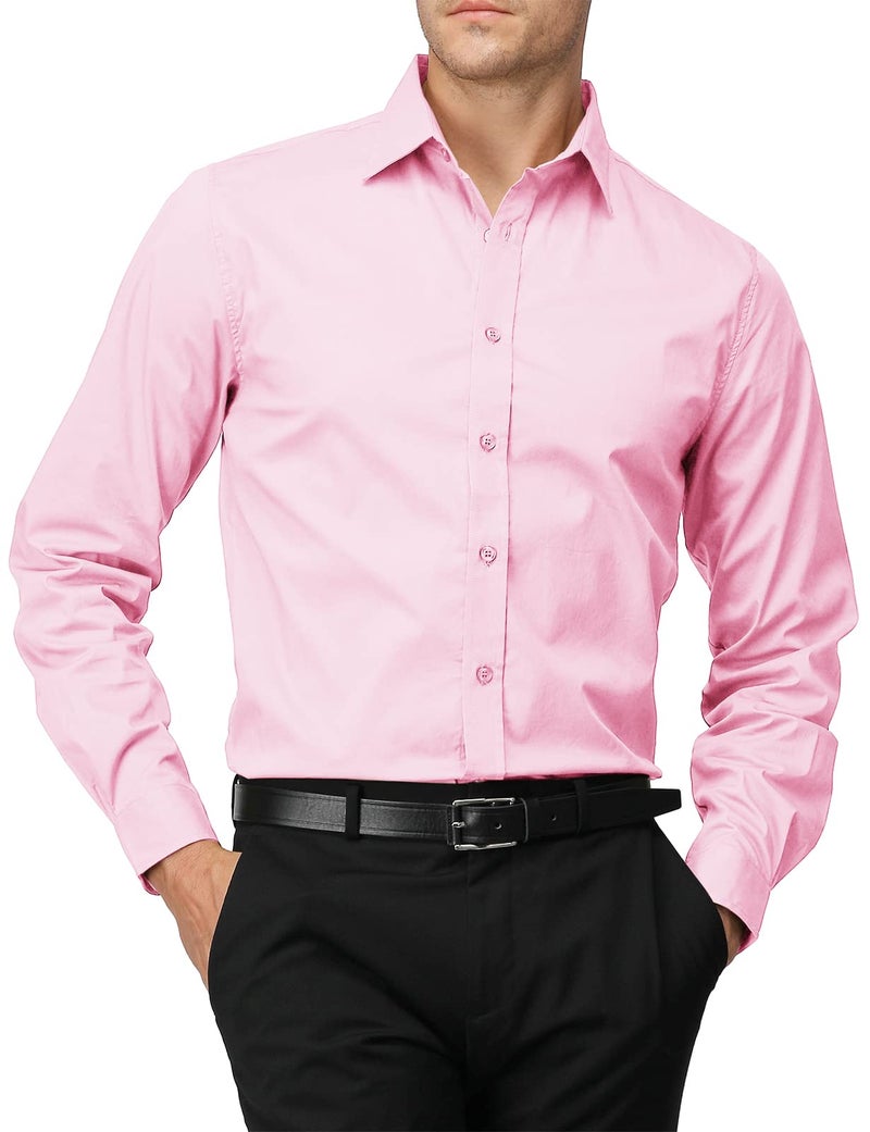 H2H Mens Casual Slim Fit Button Down Spandex Premium Long Sleeve Shirts Pink US L/Asia XL (CMTSTL0134) - Image 1